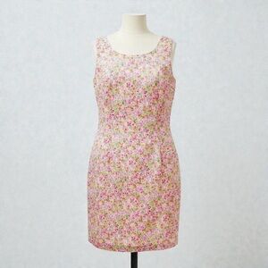 Vintage 90s David Wayne Size 6 Pink White Eyelet Cotton Cottagecore Floral Dress